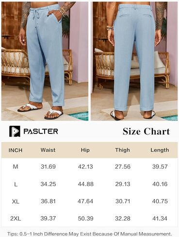 بنطال PASLTER رجالي كاجوال برباط وخصر مطاطي فضفاض وخفيف الوزن ومدبب من تشينو in Kuwait