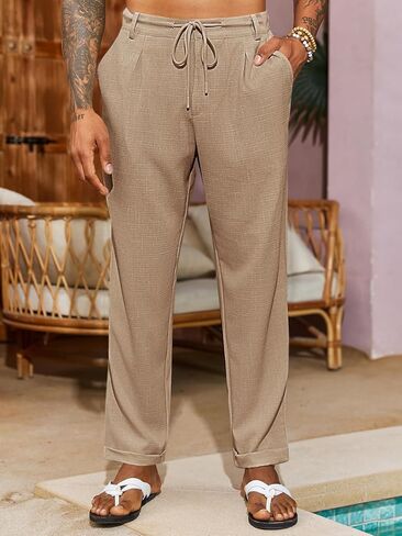 بنطال PASLTER رجالي كاجوال برباط وخصر مطاطي فضفاض وخفيف الوزن ومدبب من تشينو in Kuwait