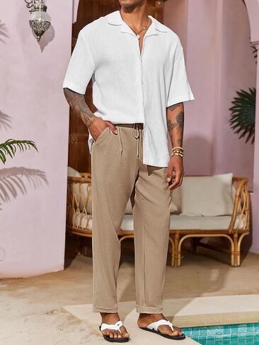 بنطال PASLTER رجالي كاجوال برباط وخصر مطاطي فضفاض وخفيف الوزن ومدبب من تشينو in Kuwait