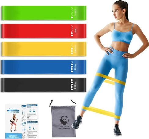 Slim Panda Resistance Bands, Elastic Exercise Loop Bands for Home Fitness, Workouts, Strength Training, Gym, Natural Latex Fitness Workout Bands with 5 Resistance Levels for Yoga, Stretching, Pilates in Saudi Arabia