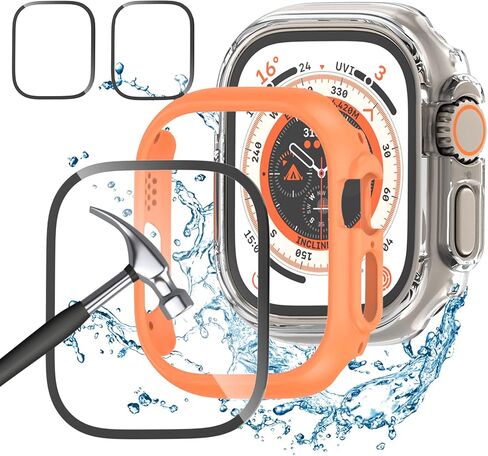 [5+5] Pack Waterproof Case and Screen Protector for Apple Watch Ultra 2/Ultra 49mm, HASDON 5 Pack Matte Hard PC Shockproof Bumper Cover + 5 Pack Tempered Glass Screen Protector Film for iWatch 49mm in Saudi Arabia