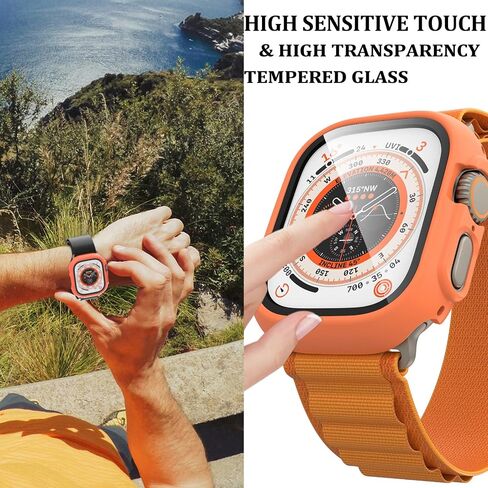 [5+5] Pack Waterproof Case and Screen Protector for Apple Watch Ultra 2/Ultra 49mm, HASDON 5 Pack Matte Hard PC Shockproof Bumper Cover + 5 Pack Tempered Glass Screen Protector Film for iWatch 49mm in Saudi Arabia
