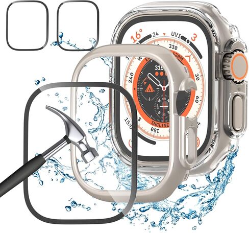 [5+5] Pack Waterproof Case and Screen Protector for Apple Watch Ultra 2/Ultra 49mm, HASDON 5 Pack Matte Hard PC Shockproof Bumper Cover + 5 Pack Tempered Glass Screen Protector Film for iWatch 49mm in Saudi Arabia