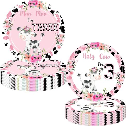 80pcs Holy Cow I'm 1/2 Girls Birthday Decorations Moo Moo I'm Half Way To First Paper Plates Napkins Forks Dinnerware for Farm Animals Cow Themed Girls 6 Months Baby Shower Bday Party Supplies in Kuwait