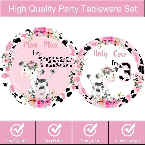 80pcs Holy Cow I'm 1/2 Girls Birthday Decorations Moo Moo I'm Half Way To First Paper Plates Napkins Forks Dinnerware for Farm Animals Cow Themed Girls 6 Months Baby Shower Bday Party Supplies in Kuwait