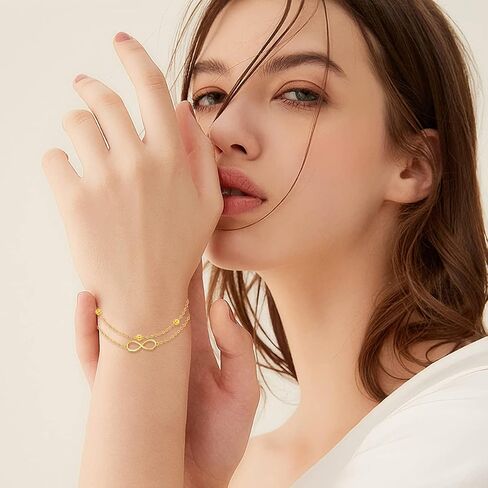 SISGEM Solid 14K Gold Infinity Bracelet for Women, Real Gold Layered Bead bracelet Fine Jewelry Anniversary Birthday Jewelry Gifts for Her, Mom,Wife, Mother's Day, 6.5+2 Inches in Saudi Arabia
