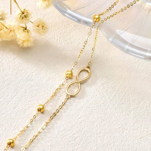 SISGEM Solid 14K Gold Infinity Bracelet for Women, Real Gold Layered Bead bracelet Fine Jewelry Anniversary Birthday Jewelry Gifts for Her, Mom,Wife, Mother's Day, 6.5+2 Inches in Saudi Arabia