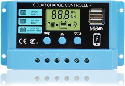 Peidesi 20A PWM Solar Charge Controller 12V 24V Panel Intelligent Regulator with 5V Dual USB Port Display Adjustable Parameter LCD and Timer Setting ON Off Hours, PDS-12V30A-CON in Saudi Arabia