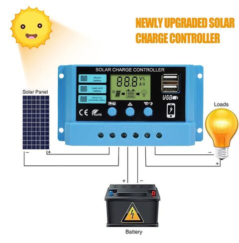 Peidesi 20A PWM Solar Charge Controller 12V 24V Panel Intelligent Regulator with 5V Dual USB Port Display Adjustable Parameter LCD and Timer Setting ON Off Hours, PDS-12V30A-CON in Saudi Arabia
