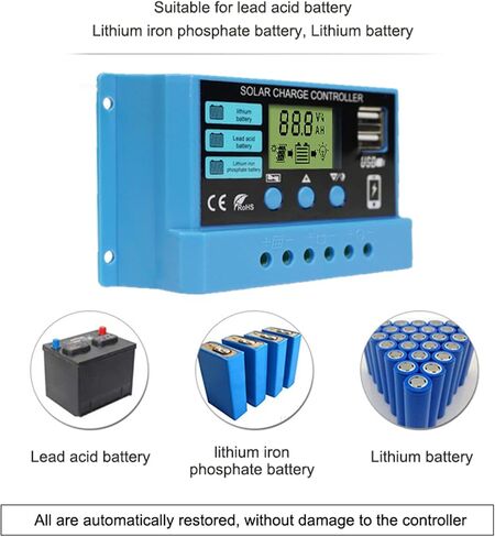 Peidesi 20A PWM Solar Charge Controller 12V 24V Panel Intelligent Regulator with 5V Dual USB Port Display Adjustable Parameter LCD and Timer Setting ON Off Hours, PDS-12V30A-CON in Saudi Arabia