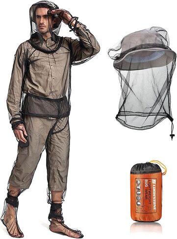 Mosquito Net Suit Include Bug Jacket Hood, Face Covering, Pants Net, Leg Gaiter, Gloves and Storage Sack Mosquito Net Protecting Whole Body Repellent Clothing for Outdoor Camping Fly Fishing in Saudi Arabia