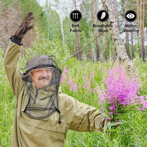 Mosquito Net Suit Include Bug Jacket Hood, Face Covering, Pants Net, Leg Gaiter, Gloves and Storage Sack Mosquito Net Protecting Whole Body Repellent Clothing for Outdoor Camping Fly Fishing in Saudi Arabia