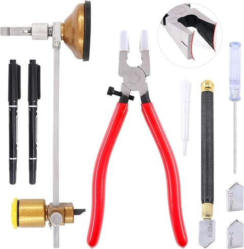 Keadic Glass Cutting Tool Set Contains Glass Running Pliers, 2mm-20mm Oil Feed Carbide Tip with 3 Bonus Blades, Calibrated Portable Circular Glass Cutter for Mirrors Windows Mosaic Stained Glass in Saudi Arabia