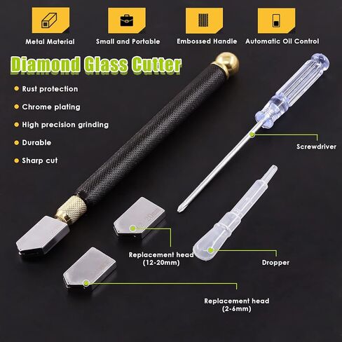 Keadic Glass Cutting Tool Set Contains Glass Running Pliers, 2mm-20mm Oil Feed Carbide Tip with 3 Bonus Blades, Calibrated Portable Circular Glass Cutter for Mirrors Windows Mosaic Stained Glass in Saudi Arabia
