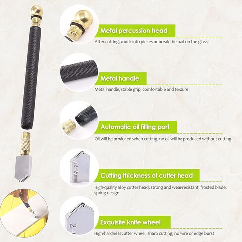 Keadic Glass Cutting Tool Set Contains Glass Running Pliers, 2mm-20mm Oil Feed Carbide Tip with 3 Bonus Blades, Calibrated Portable Circular Glass Cutter for Mirrors Windows Mosaic Stained Glass in Saudi Arabia