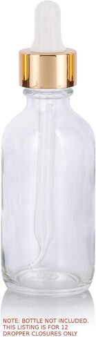 JUVITUS Dropper Closure Top for 2 oz / 60 ml (20-400 Neck Size) Boston Round Bottles - 12 Pack (Gold Glass Bent Tip) in Saudi Arabia
