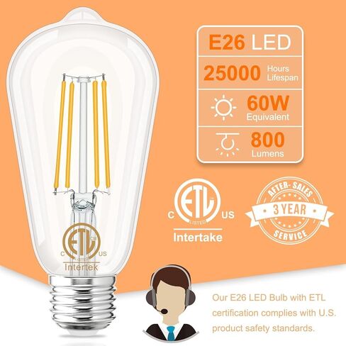 GOLSPARK E26 LED Bulb 60 Watt Equivalent, LED Edison Bulbs 5000K Daylight, Edison Bulbs 60 Watt LED for Living Room Dining Bathroom Vanity, 800LM, 6W 120V CRI85, E26 Base, Non-dimmable, 10 Pack in Kuwait