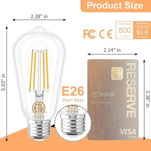 GOLSPARK E26 LED Bulb 60 Watt Equivalent, LED Edison Bulbs 5000K Daylight, Edison Bulbs 60 Watt LED for Living Room Dining Bathroom Vanity, 800LM, 6W 120V CRI85, E26 Base, Non-dimmable, 10 Pack in Kuwait