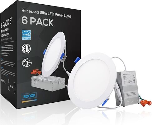 إضاءة LED نحيفة مقاس 6 بوصات من TORCHSTAR مع صندوق توصيل، إضاءة LED رفيعة للغاية 12 وات قابلة للتعتيم من الألومنيوم، ضوء نهاري 5000 كلفن، إضاءة سفلية LED من السلسلة الأساسية، ETL ونجمة الطاقة، حزمة من 6 قطع in Saudi Arabia