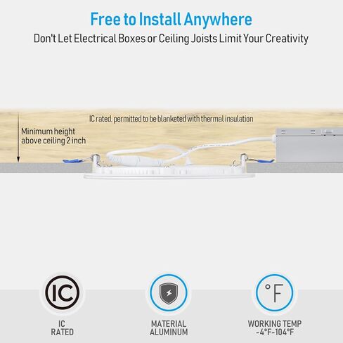 إضاءة LED نحيفة مقاس 6 بوصات من TORCHSTAR مع صندوق توصيل، إضاءة LED رفيعة للغاية 12 وات قابلة للتعتيم من الألومنيوم، ضوء نهاري 5000 كلفن، إضاءة سفلية LED من السلسلة الأساسية، ETL ونجمة الطاقة، حزمة من 6 قطع in Saudi Arabia