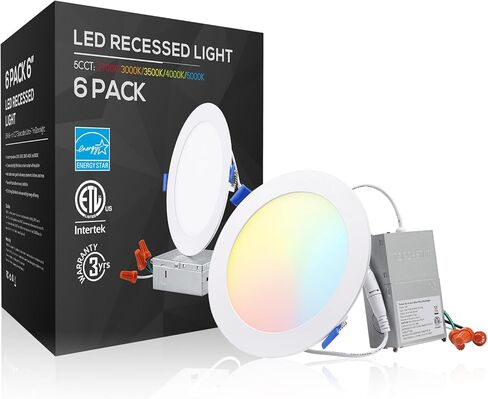 إضاءة LED نحيفة مقاس 6 بوصات من TORCHSTAR مع صندوق توصيل، إضاءة LED رفيعة للغاية 12 وات قابلة للتعتيم من الألومنيوم، ضوء نهاري 5000 كلفن، إضاءة سفلية LED من السلسلة الأساسية، ETL ونجمة الطاقة، حزمة من 6 قطع in Saudi Arabia