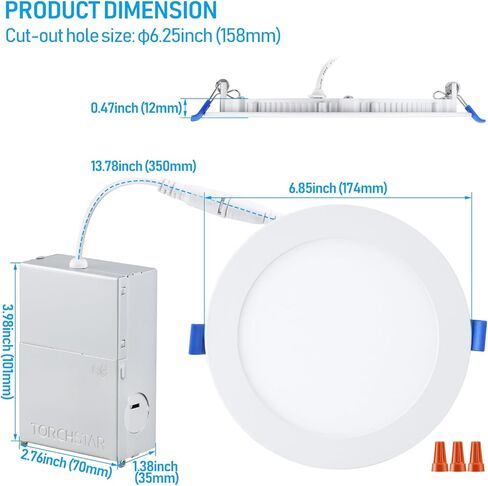 إضاءة LED نحيفة مقاس 6 بوصات من TORCHSTAR مع صندوق توصيل، إضاءة LED رفيعة للغاية 12 وات قابلة للتعتيم من الألومنيوم، ضوء نهاري 5000 كلفن، إضاءة سفلية LED من السلسلة الأساسية، ETL ونجمة الطاقة، حزمة من 6 قطع in Saudi Arabia