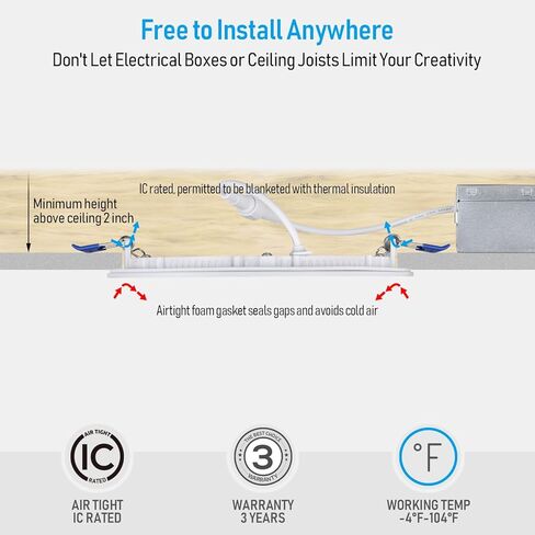 إضاءة LED نحيفة مقاس 6 بوصات من TORCHSTAR مع صندوق توصيل، إضاءة LED رفيعة للغاية 12 وات قابلة للتعتيم من الألومنيوم، ضوء نهاري 5000 كلفن، إضاءة سفلية LED من السلسلة الأساسية، ETL ونجمة الطاقة، حزمة من 6 قطع in Saudi Arabia