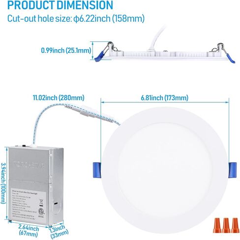 إضاءة LED نحيفة مقاس 6 بوصات من TORCHSTAR مع صندوق توصيل، إضاءة LED رفيعة للغاية 12 وات قابلة للتعتيم من الألومنيوم، ضوء نهاري 5000 كلفن، إضاءة سفلية LED من السلسلة الأساسية، ETL ونجمة الطاقة، حزمة من 6 قطع in Saudi Arabia