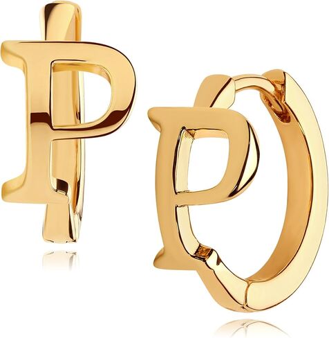 أقراط Fettero الأولية 18K ذهبية مملوءة بأحرف أبجدية أنيقة اسم A إلى Z Huggie هوب أقراط مجوهرات بسيطة حساسة هدية in Kuwait