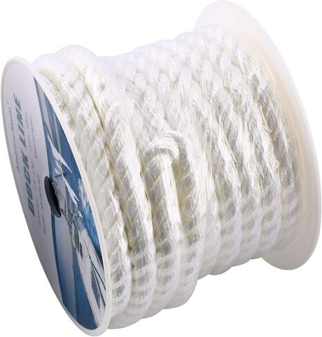 Amarine Made 5/8 inch 50 feet 3 Strand Twisted Nylon Rope Dockline Multipurpose Utility Line - Alkali and Weather Resistant - Crafts, Towing, Dock Line (White) in Saudi Arabia