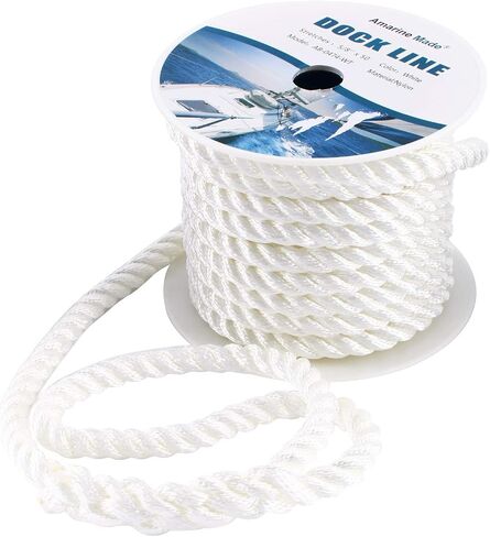 Amarine Made 5/8 inch 50 feet 3 Strand Twisted Nylon Rope Dockline Multipurpose Utility Line - Alkali and Weather Resistant - Crafts, Towing, Dock Line (White) in Saudi Arabia