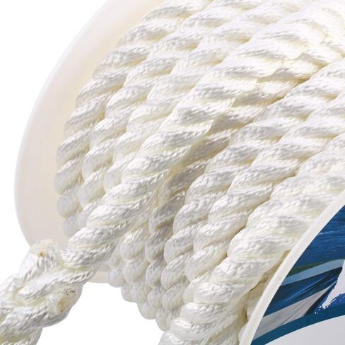 Amarine Made 5/8 inch 50 feet 3 Strand Twisted Nylon Rope Dockline Multipurpose Utility Line - Alkali and Weather Resistant - Crafts, Towing, Dock Line (White) in Saudi Arabia