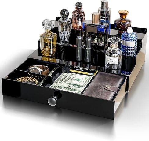 Acrylic Cologne Organizer for Men - 3Tier Cologne Display Shelf with Drawer, Nonslip Feet & 2 Travel Cologne Bottles - Perfume Stand Organizer for Bedroom, Cologne Holder for Jewelry Key & More in Saudi Arabia