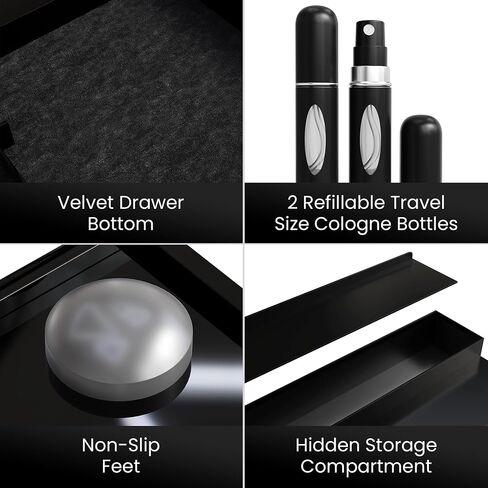 Acrylic Cologne Organizer for Men - 3Tier Cologne Display Shelf with Drawer, Nonslip Feet & 2 Travel Cologne Bottles - Perfume Stand Organizer for Bedroom, Cologne Holder for Jewelry Key & More in Saudi Arabia