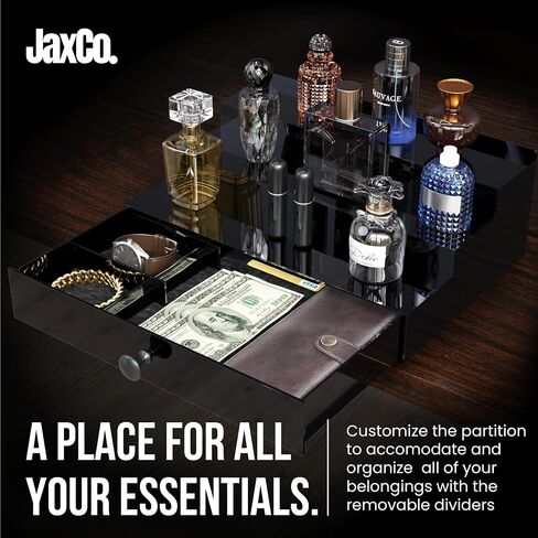 Acrylic Cologne Organizer for Men - 3Tier Cologne Display Shelf with Drawer, Nonslip Feet & 2 Travel Cologne Bottles - Perfume Stand Organizer for Bedroom, Cologne Holder for Jewelry Key & More in Saudi Arabia