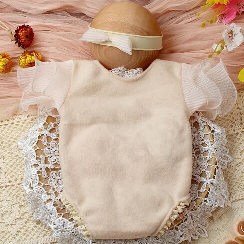 Baby Girl Photography Props Infant Cute Newborn Vest Lace Romper Bodysuit Pictures Monthly Photo Shoot Outfits in Saudi Arabia