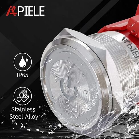 APIELE 22 مم مفتاح زر الضغط 12 فولت 10 أمبير حلقة رمز الطاقة LED معدنية للسيارة مع قابس مقبس 1NO1NC DPST ON/Off 0.87 بوصة حزمة واحدة (غلاف فضي، أحمر) in Kuwait