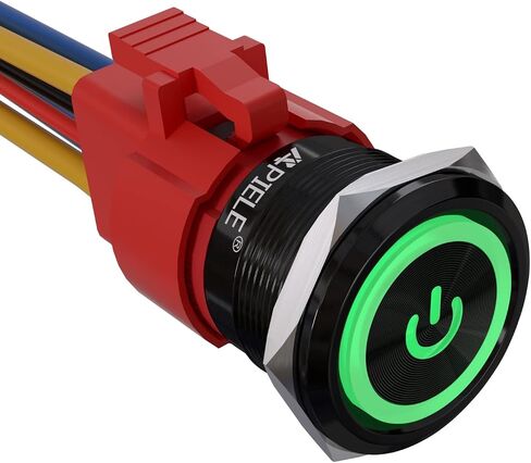 APIELE 22 مم مفتاح زر الضغط 12 فولت 10 أمبير حلقة رمز الطاقة LED معدنية للسيارة مع قابس مقبس 1NO1NC DPST ON/Off 0.87 بوصة حزمة واحدة (غلاف فضي، أحمر) in Kuwait