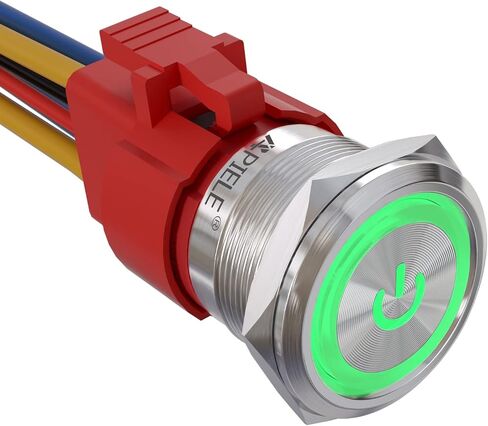 APIELE 22 مم مفتاح زر الضغط 12 فولت 10 أمبير حلقة رمز الطاقة LED معدنية للسيارة مع قابس مقبس 1NO1NC DPST ON/Off 0.87 بوصة حزمة واحدة (غلاف فضي، أحمر) in Kuwait