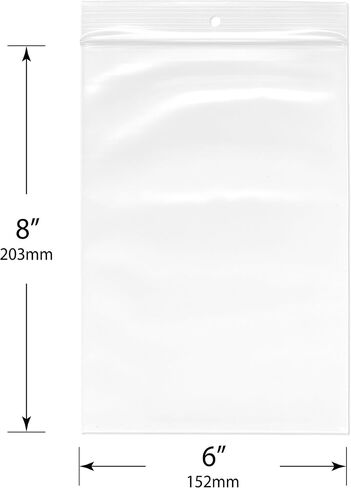 Plymor 6" x 8" (Pack of 100), 4 Mil with Hang-Hole Heavy Duty Zipper Reclosable Plastic Bags in Saudi Arabia