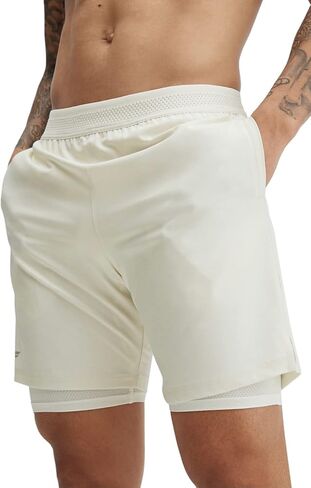 Fabletics Men's The Fundamental Short (Lined), Workout, Running, Training, Gym, Yoga, Ultra Lightweight, Athletic, 9" Inseam, XXL, Bone in Kuwait