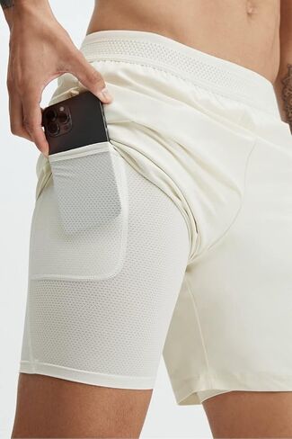 Fabletics Men's The Fundamental Short (Lined), Workout, Running, Training, Gym, Yoga, Ultra Lightweight, Athletic, 9" Inseam, XXL, Bone in Kuwait