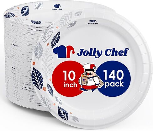 JOLLY CHEF 140 Count Paper Plates 10 inch Soak Proof, Cut Proof, Heavy Duty Leaf Printed Disposable Paper Plates for Everyday Use in Saudi Arabia