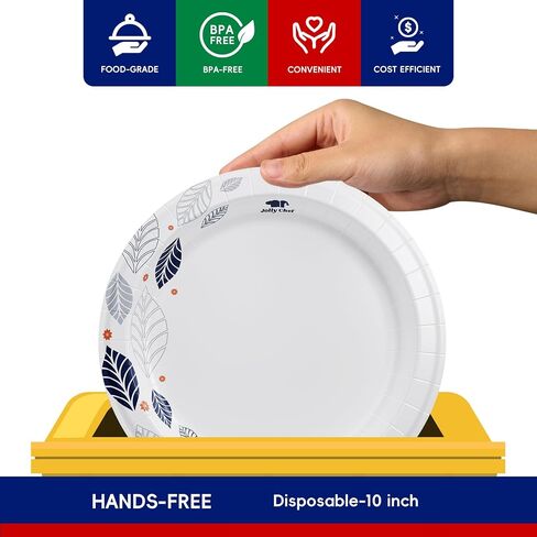 JOLLY CHEF 140 Count Paper Plates 10 inch Soak Proof, Cut Proof, Heavy Duty Leaf Printed Disposable Paper Plates for Everyday Use in Saudi Arabia