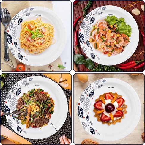 JOLLY CHEF 140 Count Paper Plates 10 inch Soak Proof, Cut Proof, Heavy Duty Leaf Printed Disposable Paper Plates for Everyday Use in Saudi Arabia