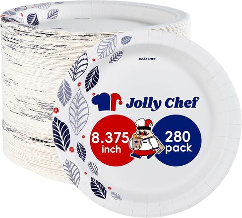JOLLY CHEF 140 Count Paper Plates 10 inch Soak Proof, Cut Proof, Heavy Duty Leaf Printed Disposable Paper Plates for Everyday Use in Saudi Arabia