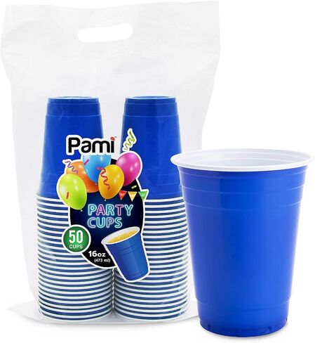 PAMI Blue Plastic Party Cups [Pack of 30]- 16oz Disposable Drinking Glasses- Colored Plastic Glasses For Iced Tea, Smoothies, Punch, Beer, Cocktails & Cold Drinks- Beerpong Cups in Saudi Arabia