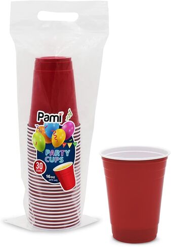 PAMI Blue Plastic Party Cups [Pack of 30]- 16oz Disposable Drinking Glasses- Colored Plastic Glasses For Iced Tea, Smoothies, Punch, Beer, Cocktails & Cold Drinks- Beerpong Cups in Saudi Arabia