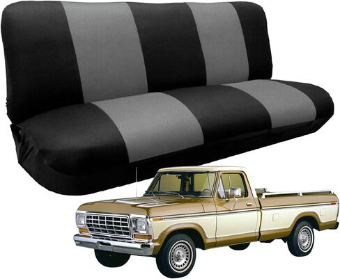 استبدال أغطية مقاعد البدلاء المخصصة لـ 1969-1996 Ford F100 F150 F250 Series Air Mesh Fabric بالحجم الكامل واقي مقعد الشاحنات الكلاسيكية بدون مساند للرأس (أسود ورمادي) in Kuwait