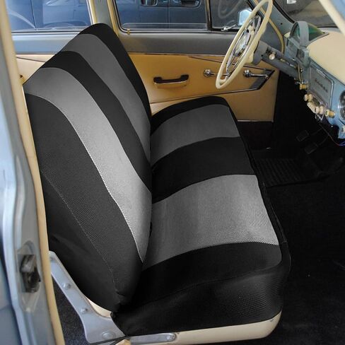 استبدال أغطية مقاعد البدلاء المخصصة لـ 1969-1996 Ford F100 F150 F250 Series Air Mesh Fabric بالحجم الكامل واقي مقعد الشاحنات الكلاسيكية بدون مساند للرأس (أسود ورمادي) in Kuwait